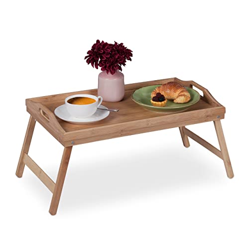 Relaxdays Betttablett klappbar, Essenstablett mit Füßen, Frühstück im Bett, Bambus & MDF, HxBxT: 25 x 60 x 30 cm, Natur von Relaxdays