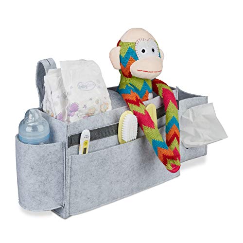 Relaxdays Betttasche Hochbett, 8 Fächer, Baby-& Pflegebett, Filz Bett Organizer zum Anhängen HBT 23x43x11 cm, hellgrau von Relaxdays