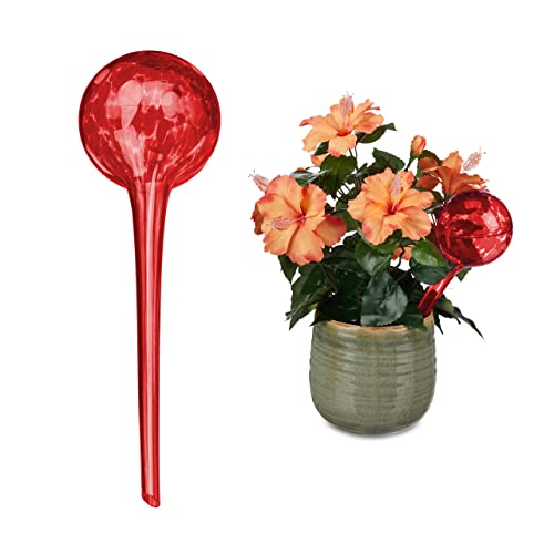 Relaxdays Bewässerungskugel 2er Set, dosierte Pflanzen Bewässerung, Blumentopf, Gießhilfe Büro, Urlaub, Glas Ø 9 cm, rot von Relaxdays