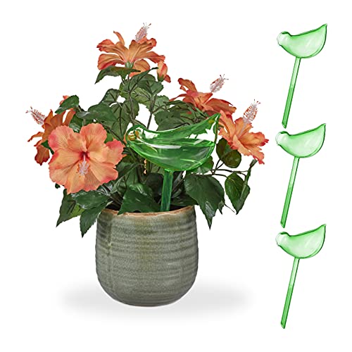 Relaxdays Bewässerungskugeln 4er Set, automatische Wasserabgabe, Durstkugel in Vogel-Form, jeweils 200 ml, grün von Relaxdays