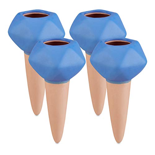 Relaxdays Bewässerungskugeln Ton, 4er Set, Durstkugeln Ø 6cm, Keramik, dosierte Pflanzen Bewässerung, Terracotta/blau von Relaxdays