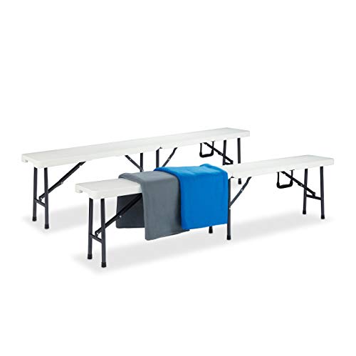 Relaxdays Bierbank 2er Set, Bierzeltgarnitur, klappbar, Kofferfunktion, Pflegeleicht, Kunststoff, HBT: 42x180x25cm, weiß von Relaxdays