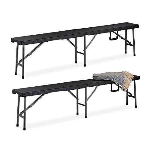 Relaxdays Bierbank 2er Set, Faltbare Partybank für Terrasse & Garten, Kunststoff, Campingbank, 43x179x24,5 cm, schwarz von Relaxdays