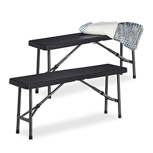 Relaxdays Bierbank 2er Set, Faltbare Partybank für Terrasse & Garten, Kunststoff, Campingbank HBT: 42x100x25 cm, schwarz von Relaxdays