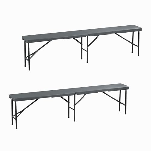 Relaxdays Bierbank 2er Set, klappbar, Kunststoff, Stahl, Campingbank, Balkon & Garten, HxBxT: 43 x 180 x 25 cm, grau von Relaxdays