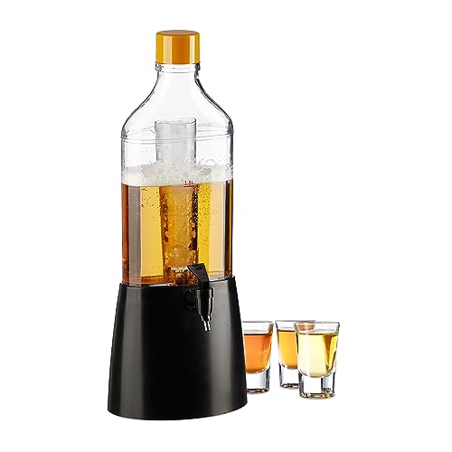 Relaxdays Getränkesäule mit Zapfhahn, 1,1 l, Zapfsäule mit Kühlung, Schnaps, Bier, Getränkespender, transparent/schwarz von Relaxdays