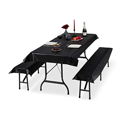 Relaxdays Bierzeltgarnitur Auflage, 3er Set, Biertisch Tischdecke 250x100cm, 2 Bierbankauflagen, abwaschbar, schwarz von Relaxdays