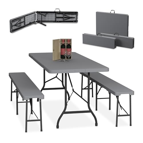 Relaxdays Bierzeltgarnitur klappbar, 3-TLG. Bierbank Set mit großem Tisch, für Garten, Festzeltgarnitur, 180 cm, grau Relaxdays Bierzeltgarnitur klappbar, 3-TLG. Bierbank Set mit großem Tisch, für Garten, Festzeltgarnitur, 180 cm, grau von Relaxdays