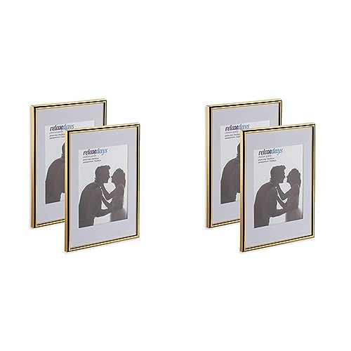 Relaxdays Bilderrahmen 2er Set, 20x30 cm, Passepartout 15x20 cm, Glasscheibe, Fotorahmen zum Stellen & Hinhängen, Gold (Packung mit 2) von Relaxdays