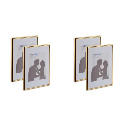 Relaxdays Bilderrahmen 2er Set, Din A4, Passepartout 15x20 cm, Glasscheibe, Fotorahmen zum Stellen oder Hinhängen, Gold (Packung mit 2) von Relaxdays