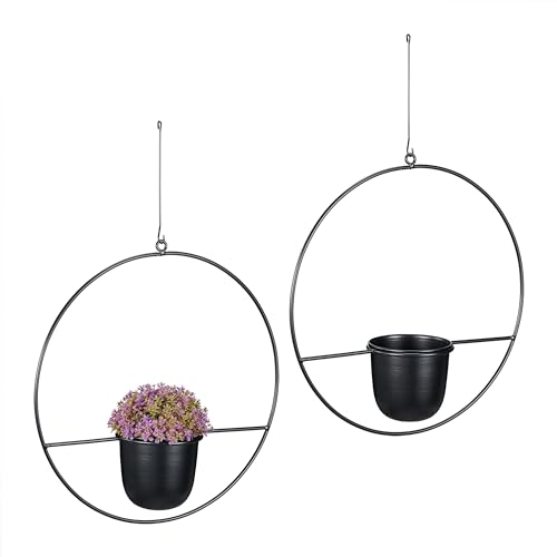 Relaxdays Blumenampel, 2er Set, Ø 34,5 cm, Metall, hängender Blumentopf, für innen & außen, Blumenhängetopf, schwarz von Relaxdays