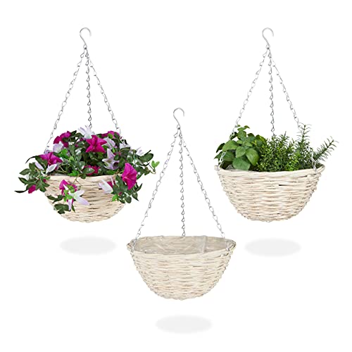Relaxdays Blumenampel, 3er Set, Weide Korbgeflecht, handgefertigt, Folie, Eisenkette, Hängetopf HxD: 12 x 25 cm, Natur Relaxdays Blumenampel, 3er Set, Weide Korbgeflecht, handgefertigt, Folie, Eisenkette, Hängetopf HxD: 12 x 25 cm, Natur von Relaxdays