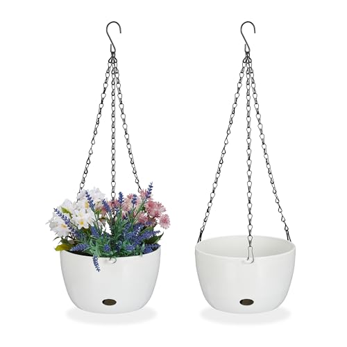 Relaxdays Blumenampel mit Wasserspeicher, 2er Set, HxD 56x20,5 cm, außen & innen, hängender Blumentopf, Kunststoff, weiß Relaxdays Blumenampel mit Wasserspeicher, 2er Set, HxD 56x20,5 cm, außen & innen, hängender Blumentopf, Kunststoff, weiß von Relaxdays
