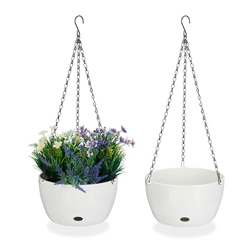 Relaxdays Blumenampel mit Wasserspeicher, 2er Set, HxD 60 x 24 cm, außen & innen, hängender Blumentopf, Kunststoff, weiß von Relaxdays