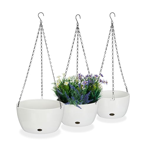 Relaxdays Blumenampel mit Wasserspeicher, Set, 3 Größen, Selbstbewässerung, außen & innen, hängender Blumentopf, weiß, Kunststoff, 67 x 28,5 cm von Relaxdays