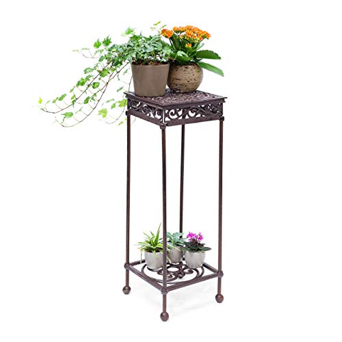 Relaxdays Blumenhocker quadratisch Größe L aus Gusseisen HBT ca. 72,5 x 24 x 24 cm Blumenständer mit 2 Ablagen Beistelltisch für Blumen und Dekoration in Haus und Garten Hocker für Pflanzen, bronze von Relaxdays