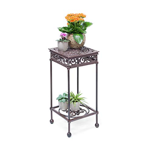 Relaxdays Blumenhocker quadratisch Größe M aus Gusseisen HBT ca. 50,5 x 24 x 24 cm Blumenständer mit 2 Ablagen Beistelltisch für Blumen und Dekoration in Haus und Garten Hocker für Pflanzen, bronze von Relaxdays