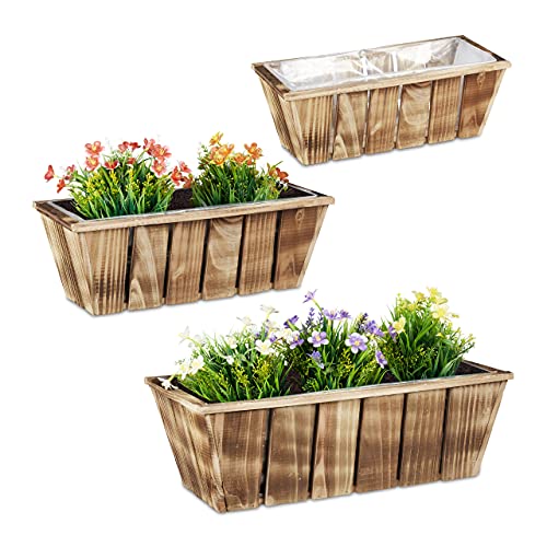 Relaxdays Blumenkasten 3er Set, Pflanzkästen in 3 Größen, geflammtes Holz, Pflanzgefäße mit Folie, innen & außen, braun Relaxdays Blumenkasten 3er Set, Pflanzkästen in 3 Größen, geflammtes Holz, Pflanzgefäße mit Folie, innen & außen, braun von Relaxdays