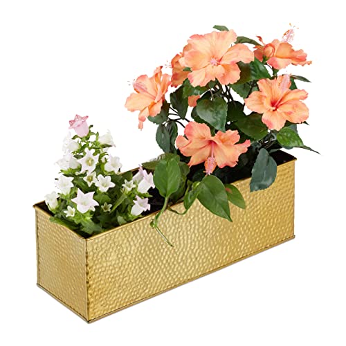 Relaxdays Blumenkasten für Innen, Pflanzkübel, Metall Kübel für Blumentöpfe und Kräuter, rechteckiger Blumenkübel, gold, 13,50 x 40,00 x 12,50cm von Relaxdays