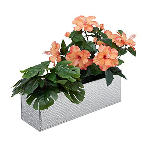 Relaxdays Blumenkasten für innen, Blumentöpfe & Kräuter, rechteckig, Metall, HBT: 13,5x40x12,5 cm, Blumenkiste, Silber von Relaxdays