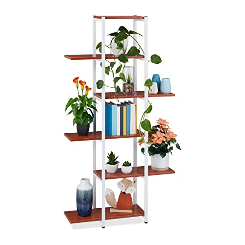 Relaxdays Blumenregal Metall, 6-stufige Indoor Blumentreppe, Holzoptik, HBT: 150 x 78 x 24 cm, Pflanzenregal, rotbraun von Relaxdays