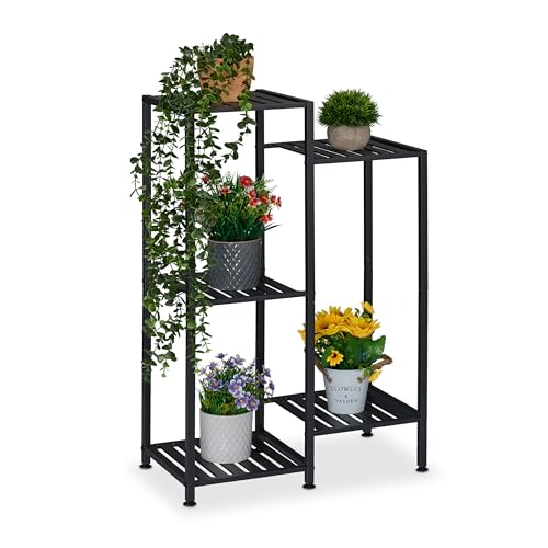 Relaxdays Blumenregal aus Metall, 5 Ablagen für Blumen- & Pflanzentöpfe, Pflanzentreppe, HBT: 81 x 55 x 28,5 cm, schwarz von Relaxdays