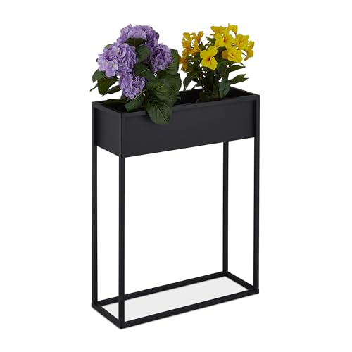 Relaxdays Blumenständer, Metall, HxBxT: 70x55x20 cm, stehend, Wohnzimmer & Küche, rechteckiger Übertopfständer, schwarz von Relaxdays