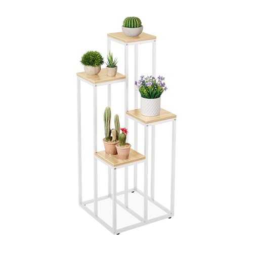 Relaxdays Blumentreppe, 4 Ablagen, HxBxT 100 x 40 x 40 cm, platzsparend, Stahl und MDF, Design Blumenetagere, weiß-Natur von Relaxdays