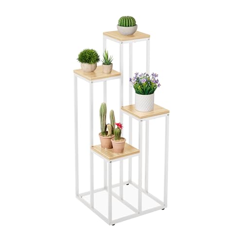 Relaxdays Blumentreppe, 4 Ablagen, HxBxT: 80 x 40 x 40 cm, platzsparend, Stahl und MDF, Design Blumenetagere, weiß-Natur von Relaxdays