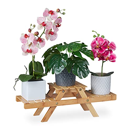 Relaxdays Blumentreppe, mit 3 Ablagen, für die Fensterbank, aus Bambus, Pflanzenregal, HBT: 17 x 51,5 x 15 cm, Natur, 100% von Relaxdays