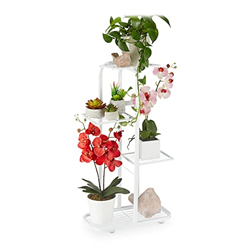 Relaxdays Blumentreppe Metall, 4-stufige Blumenetagere, draußen & drinnen, HBT: 81 x 44 x 24,5 cm, Pflanzenregal, weiß von Relaxdays