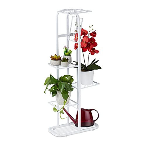 Relaxdays Blumentreppe Metall, 6-stufige Blumenetagere, außen & innen, HBT 107 x 44 x 24 cm, Pflanzenregal, weiß von Relaxdays