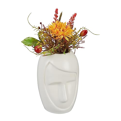 Relaxdays Blumenvase Gesicht, Tischdeko aus Keramik, Dekovase, für Pampasgras und Trockenblumen, HxBxT: 14,5 x 9,5 x 10,5 cm, weiß von Relaxdays