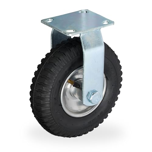 Relaxdays Bockrolle, 2.50-4, Traglast 120 kg, Gummi, Stahlplatte, luftbereift, Schwerlastrad, Gummirolle, schwarz/silber Relaxdays Bockrolle, 2.50-4, Traglast 120 kg, Gummi, Stahlplatte, luftbereift, Schwerlastrad, Gummirolle, schwarz/silber von Relaxdays