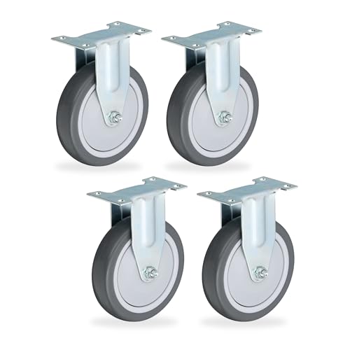 Relaxdays Bockrolle, 4er Set, 125mm, Traglast 480 kg, TPR, Stahlplatte, Kugellager, spurlos, schalldämpfend, grau/silber Relaxdays Bockrolle, 4er Set, 125mm, Traglast 480 kg, TPR, Stahlplatte, Kugellager, spurlos, schalldämpfend, grau/silber von Relaxdays