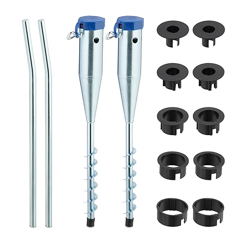 Relaxdays Bodenhülse, 2er Set, Sonnenschirm & Wäschespinne, zum Eindrehen, 25-55 mm Stangendicke, Bodendorn, silber/blau von Relaxdays