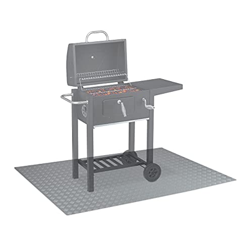 Relaxdays Bodenschutzmatte, Outdoor Grillschutzmatte, rutschfeste Unterseite, BBQ-Matte, waschbar, 150 x 100 cm, Silber von Relaxdays