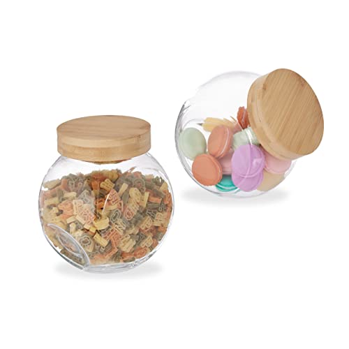 Relaxdays Bonbonglas mit Bambusdeckel, 2er Set, Vorratsgläser Süßigkeiten, Candy Bar Zubehör, 1,5 l, transparent/Natur von Relaxdays