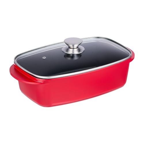 Relaxdays Bräter mit Glasdeckel, Bratentopf 5 Liter, beschichteter Aluminium Universalbräter, Elektro- & Gasherd, rot Relaxdays Bräter mit Glasdeckel, Bratentopf 5 Liter, beschichteter Aluminium Universalbräter, Elektro- & Gasherd, rot von Relaxdays
