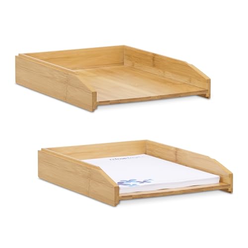 Relaxdays Briefablage 2er Set, aus Bambus, DIN A4 Größe, stapelbare Dokumentenablage, für Schreibtisch und Büro, Natur von Relaxdays