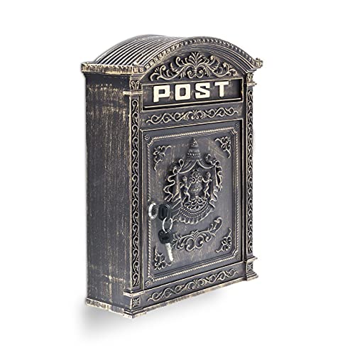 Relaxdays Briefkasten Antik Englischer Wandbriefkasten aus Aluguss mit breitem Briefschlitz für DIN A4 Umschläge HBT: 44,5 x 31 x 9,5 cm nostalgischer Postkasten mit rundem Dach, bronze von Relaxdays