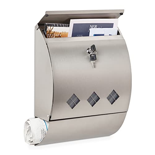 Relaxdays Briefkasten Edelstahl, Postkasten mit Zeitungsfach & Sichtfenster, HBT: 40 x 30 x 12,5 cm, 2 Schlüssel, silber Relaxdays Briefkasten Edelstahl, Postkasten mit Zeitungsfach & Sichtfenster, HBT: 40 x 30 x 12,5 cm, 2 Schlüssel, silber von Relaxdays