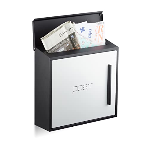 Relaxdays Briefkasten weiß modern Zweifarben Design, DIN-A4 Einwurf, Stahl, groß, HxBxT: 33 x 35 x 12,5 cm, schwarz-weiß von Relaxdays
