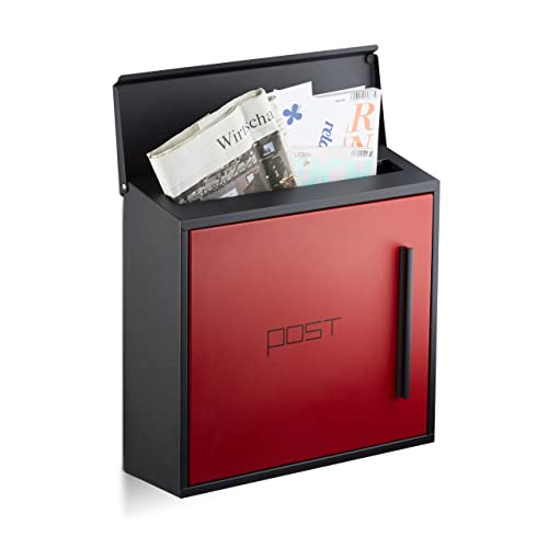 Relaxdays Briefkasten rot modern Zweifarben Design, DIN-A4 Einwurf, Stahl, groß, HxBxT: 33 x 35 x 12,5 cm, schwarz-rot von Relaxdays