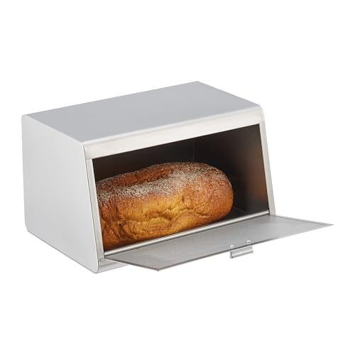 Relaxdays Brotkasten aus Edelstahl, Brot Aufbewahrungsbox, HBT: 20,5 x 34,5 x 23,5 cm, Brotaufbewahrung, Metall, Silber von Relaxdays