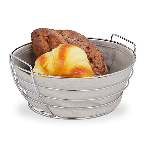 Relaxdays Brotkorb Metall, mit entnehmbarem Stoffeinsatz, rund, Frühstückskorb für Brot & Brötchen, Ø 23 cm, grau von Relaxdays