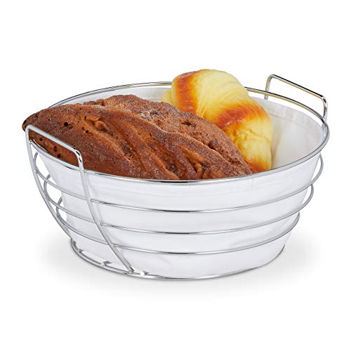Relaxdays Brotkorb Metall, mit entnehmbarem Stoffeinsatz, rund, Frühstückskorb für Brot & Brötchen, Ø 23 cm, weiß von Relaxdays