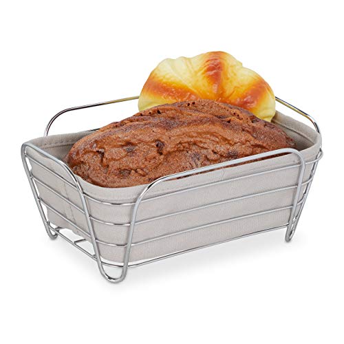 Relaxdays Brotkorb Metall mit Stoffeinsatz, eckig, Frühstückskorb für Brot & Brötchen, HBT: 10 x 23,5 x 17 cm, grau von Relaxdays