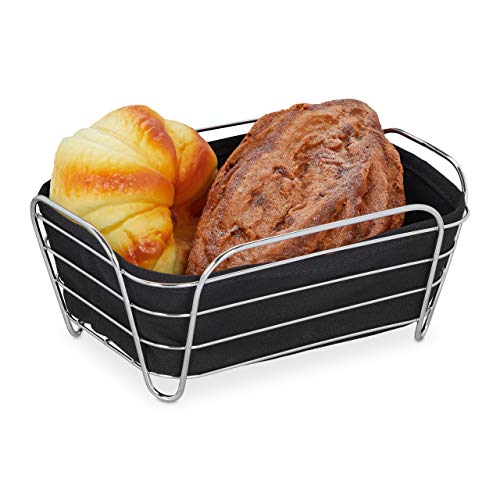 Relaxdays Brotkorb Metall mit Stoffeinsatz, eckig, Frühstückskorb für Brot & Brötchen, HBT: 10 x 23,5 x 17 cm, schwarz von Relaxdays
