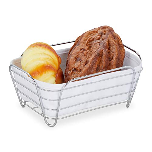 Relaxdays Brotkorb Metall mit Stoffeinsatz, eckig, Frühstückskorb für Brot & Brötchen, HBT: 10 x 23,5 x 17 cm, weiß von Relaxdays